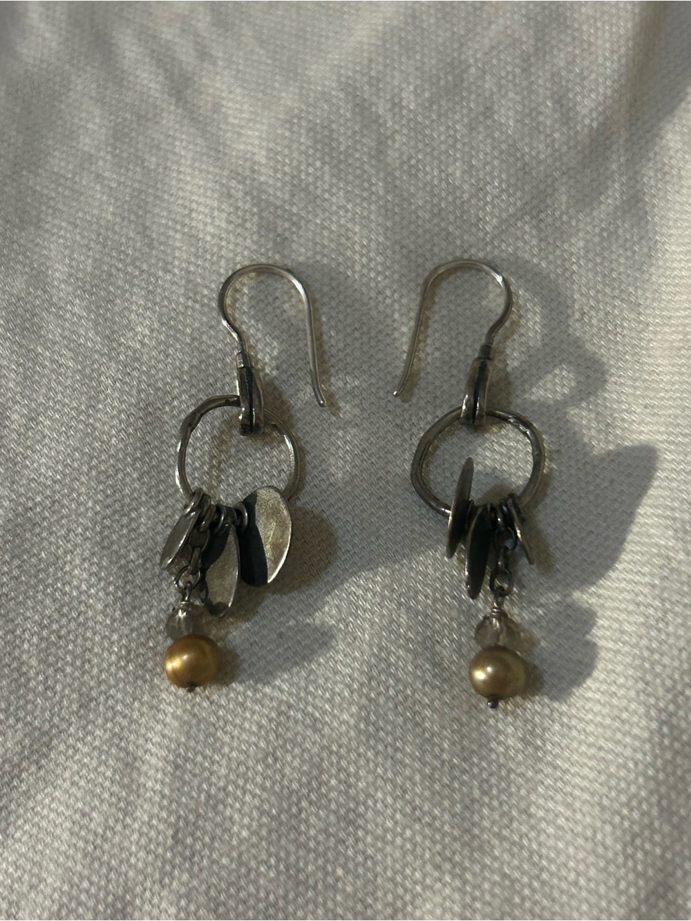 Silpada 925 Sterling Silver Disc Smoky Quartz Copper Pearl Dangle Earrings W1550